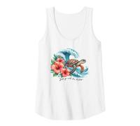 Donna Tartaruga Marina Surf Onda con Fiori di Ibisco Spiaggia Tropicale Canotta