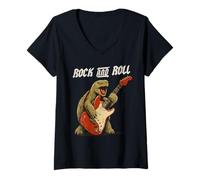 Donna Tartaruga Suonare Chitarra Rock And Roll Rettile Amante Maglietta con Collo a V