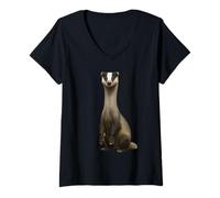 Donna Tasso a Collo Lungo Divertente Fauna Selvatica Arte Animale per Gli Amanti della Natura Maglietta con Collo a V
