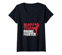 Donna Tattiche e Tecniche di Boxing Fighter Muay Thai Maglietta con Collo a V