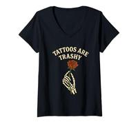 Donna Tattoos Are Trashy Mano Scheletro Rosa Umorismo Sarcastico Maglietta con Collo a V