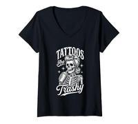 Donna Tattoos Are Trashy - Tatuaggio Divertente per Donne e Ragazze Maglietta con Collo a V