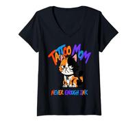 Donna Tatuaggio Mamma Never Enough Ink Cat Maglietta con Collo a V