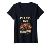 Donna Tatuaggio Tatuaggio Estetico Tatuaggio Pianta Amante Pianta Tatuaggio Flash Art Maglietta con Collo a V