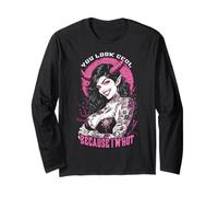 Donna Tatuata Inked Ragazza Look Cool Hot Sexy Devil Demon Maglia a Manica