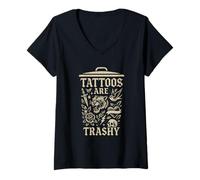 Donna Tatuatore Retro Tattoo Flash Art Trashy Tattoo Divertente Maglietta con Collo a V