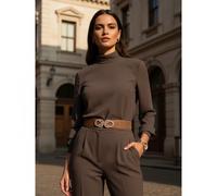 Donna Taupe Colore Fascia Elastica Moda Cintura Oro Bling Metallo Nodi Fibbia S