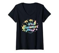Donna Tavola da surf in stile retrò "It's Summer Time" con palme Maglietta con Collo a V
