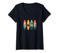 Donna Tavola da surf Tropical Sunset Beach Surf Maglietta con Collo a V