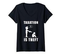 Donna Taxation Is Theft Anti-Government Statement Maglietta con Collo a V