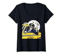 Donna Taxi Driver di Scheletro di Halloween Maglietta con Collo a V