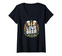 Donna Tazza con scritta "I Love Beer", motivo: luppolo Maglietta con Collo a V
