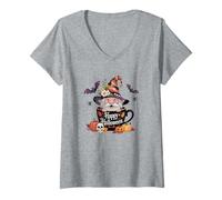 Donna Tazza da tè con Gnomo di Halloween con Cappello da Strega Maglietta con Collo a V