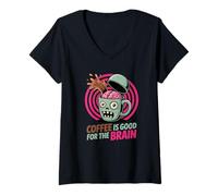 Donna Tazza divertente con scritta "Coffee Is Good for the Brain" Maglietta con Collo a V