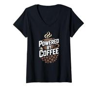 Donna Tazza in grani di caffè con Scritta Powered By Coffee Morning Caffeine Maglietta con Collo a V