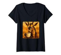 Donna Tazza Oryx Grumpy Coffee Morning Humor Wildlife Tired Maglietta con Collo a V