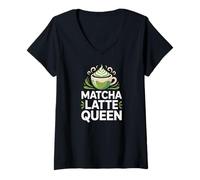 Donna Tazza per Amanti del caffè Matcha Latte Queen Maglietta con Collo a V