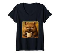 Donna Tazza Wombat Grumpy Coffee Morning Humor Wildlife Tired Maglietta con Collo a V