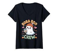 Donna tè al Latte a Bolle Boo Crew Halloween Boba Tea Maglietta con Collo a V