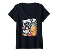 Donna tè allo Zenzero all'ibisco Kombucha A Hug in A Mug Maglietta con Collo a V