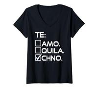 Donna Te Amo Tequila Techno Umorismo Festa Clubbing Maglietta con Collo a V
