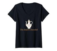 Donna Tea Before Scandal Divertente British Tea Time Humor Maglietta con Collo a V