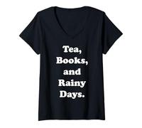 Donna Tea Books And Rainy Days Cozy Vibes Maglietta con Collo a V