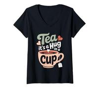 Donna Tea it's a hug in a cup Tea Drinker con stampa di tè vintage Pun Maglietta con Collo a V