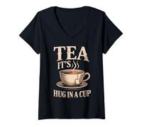 Donna Tea it's a hug in a cup vintage accogliente tea moments Tea Drinker Maglietta con Collo a V