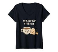 Donna Tea-Riffic Friends - Simpatico Tea Pun Kawaii Cup & Tea Bag Maglietta con Collo a V