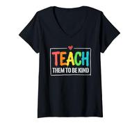 Donna Teach Them to Be Kind School Teacher Maglietta con Collo a V