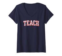 Donna Teach with Love - Camicia da donna con motivo floreale Maglietta con Collo a V