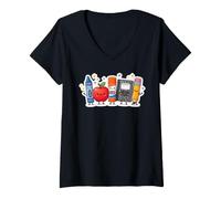 Donna Teacher Crayon Apple Pencil Cute Back to School Maglietta con Collo a V