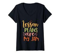 Donna Teacher Lesson Plans Are My Jam Funny School Teachers Maglietta con Collo a V