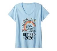Donna Teacher Retirement Shirts 2026 Let The Recess Begin Retire Maglietta con Collo a V