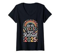 Donna Teacher Retirement Shirts 2026 Let The Recess Begin Retire Maglietta con Collo a V