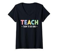 Donna Teacher Shirt Teach Them to Be Kind T Shirt Teach Kindness Maglietta con Collo a V