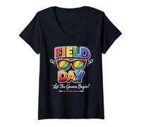 Donna Teacher Student Field Day Let The Games Begin Field Day Maglietta con Collo a V