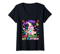 Donna Teacher Unicorn Mom Teaching Is Greatest Act of Optimism Maglietta con Collo a V