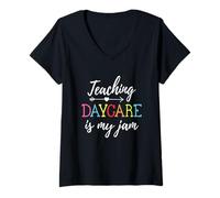 Donna Teaching Daycare Is My Jam Maglietta retrò per insegnante prescolare. Maglietta con Collo a V