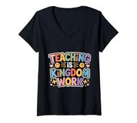 Donna Teaching Is Kingdom Work Faith Sunday School - Maglietta con Collo a V