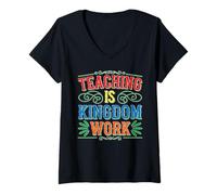 Donna Teaching Is Kingdom Work Faith Sunday School Maglietta con Collo a V