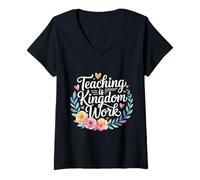 Donna Teaching Is Kingdom Work Faith Sunday School - Maglietta con Collo a V