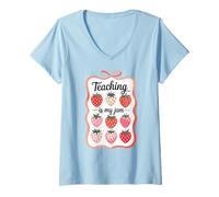 Donna Teaching Is My Jam Strawberry Teacher Team Crew Fun Maglietta con Collo a V