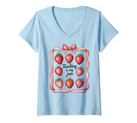 Donna Teaching Is My Jam Strawberry Teacher Team Crew Fun Maglietta con Collo a V