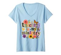 Donna Teaching is My Ministry Christian Teacher Maglietta con Collo a V