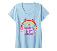 Donna Teaching is My Ministry Christian Teacher Maglietta con Collo a V