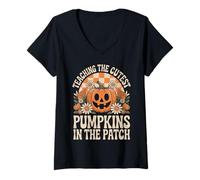 Donna Teaching The Cutest Pumpkins in The Patch Maglietta con Collo a V