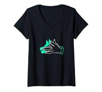 Donna Teal Aqua Aqua Feed the Wolf Within Teal Aqua Aqua Graphic Maglietta con Collo a V