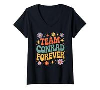 Donna Team Conrad Retro Vintage Groovy Flower Power Vibes Retro Maglietta con Collo a V